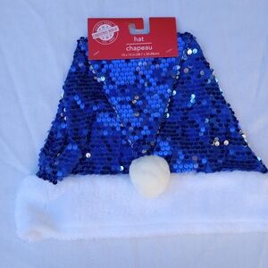 Blue Sequin Santa Hat Christmas Holiday Festive Gift Party Yuletide Cheer Fun